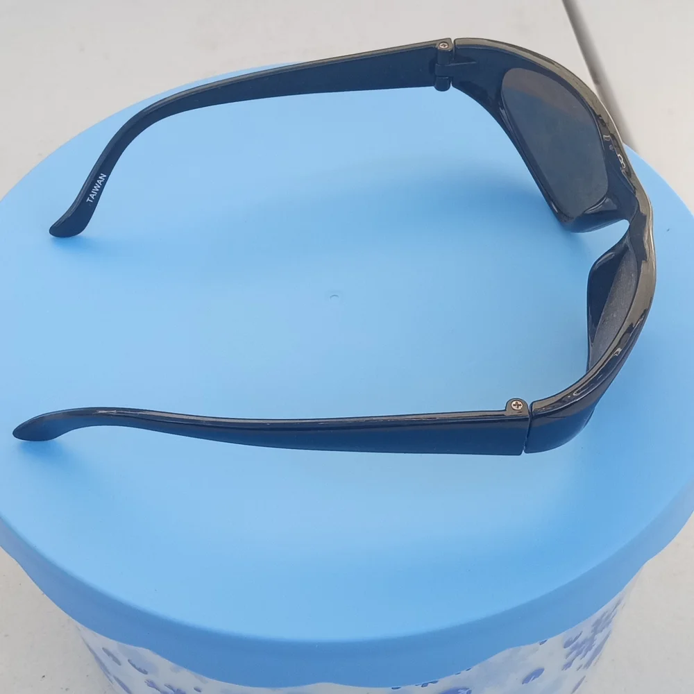 Black Sunglasses with Blue Flame Design